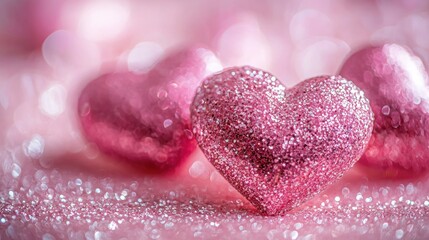 Obraz premium Valentine's day love celebration pastel pink table glittery heart decor romantic atmosphere