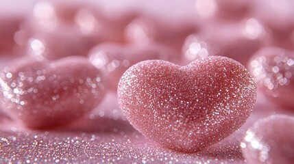 Obraz premium Valentine's day love celebration with glittery pink hearts on a pastel tabletop
