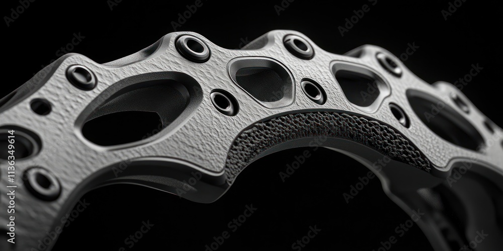 Poster close-up view of a titanium-reinforced shoulder showcasing embedded power couplings with intricate t