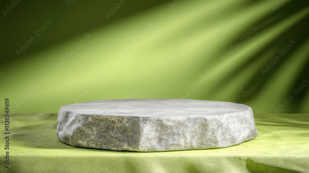 Aufkleber smooth round stone on soft green surface with gentle shadows