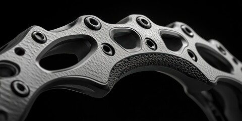 Close-up view of a titanium-reinforced shoulder showcasing embedded power couplings with intricate textures