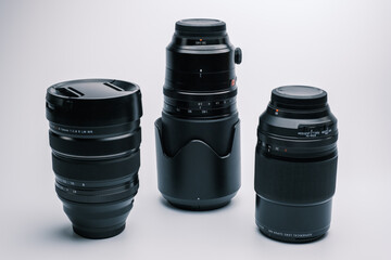 Professional Camera Lenses on Display