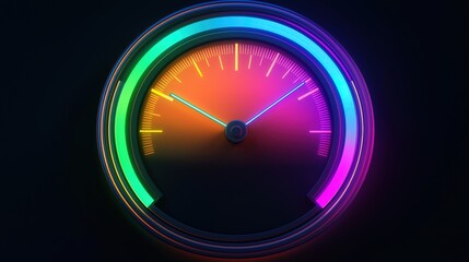 Risk scale measurement and management, A colorful speedometer displays a gradient of hues, indicating a measurement, set against a dark background.