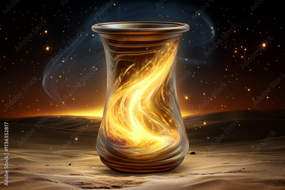 Poster a magical depiction of a celestial trophy glowing with mystical energy, surrounded by floating stars