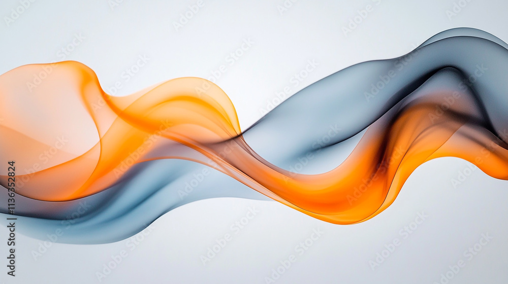 Poster abstract design with smooth orange and gray flowing waves on a light background