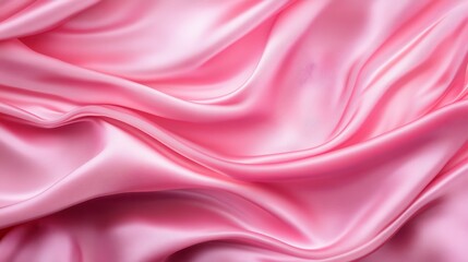 An image of smooth, glossy pink silk draped in soft waves, highlighting its luxurious texture. This elegant scene suggests sophistication and comfort.