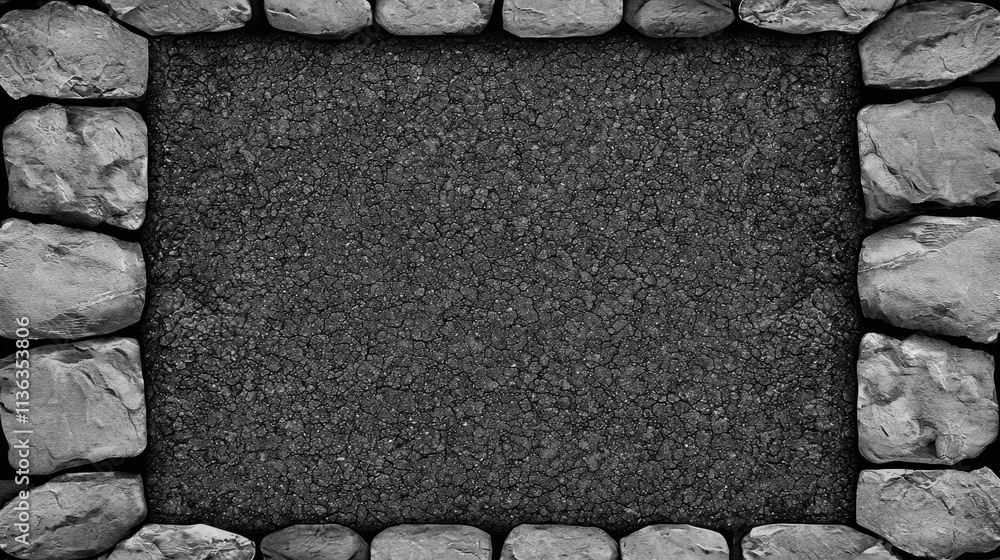 Poster textured background with stone frame on dark surface for design use