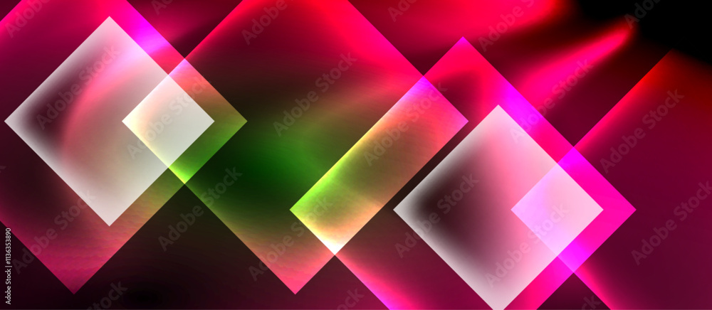Aufkleber glass squares with neon shiny light abstract background