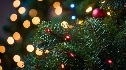 Christmas Lights on Evergreen Branches