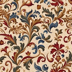 Vintage border pattern on vintage beige fabric background, seamless repeating pattern, textile print style, abstract border patterns