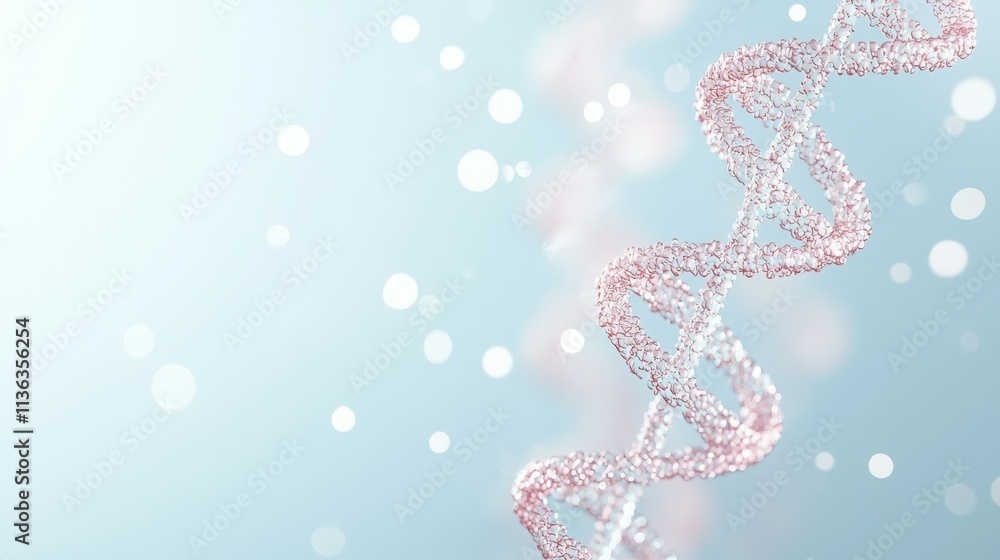 Aufkleber a stylized representation of dna strands against a soft blue background with bokeh effects.