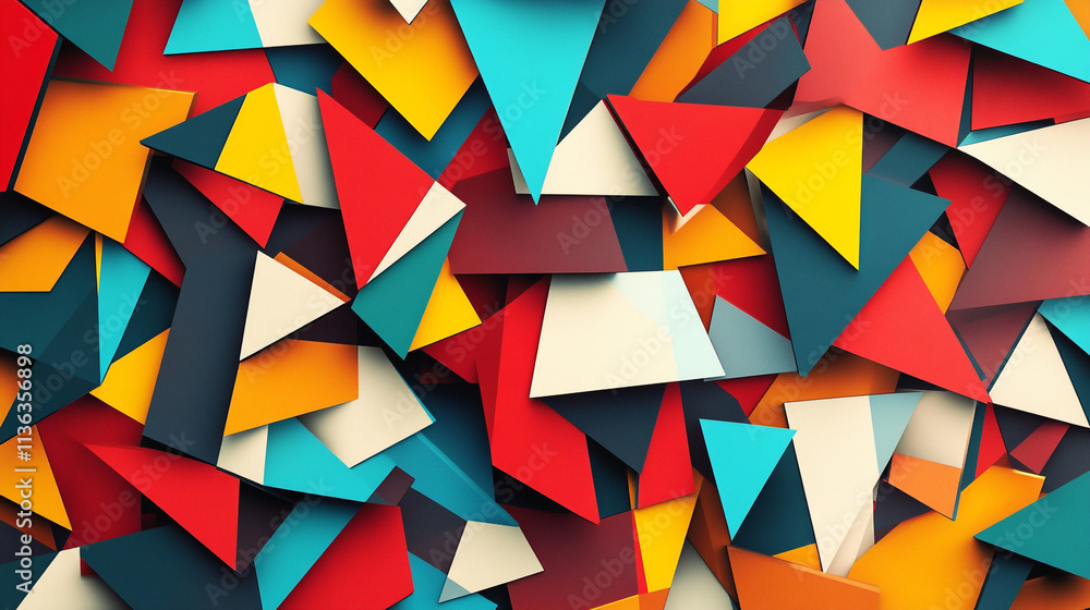 Poster colorful abstract geometric pattern with overlapping shapes and vibrant colors