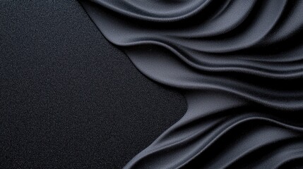 Elegant Black Fabric Waves with Soft Texture and Shadows