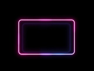 Neon motion graphic square rectangle frame on black background with blue and pink lights moving 3d rendering with empty copy space, motion, 3d rendering, square