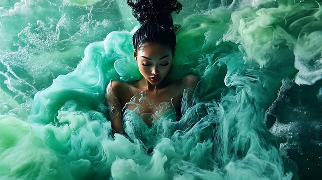 Green ink swirling in water for a dynamic look