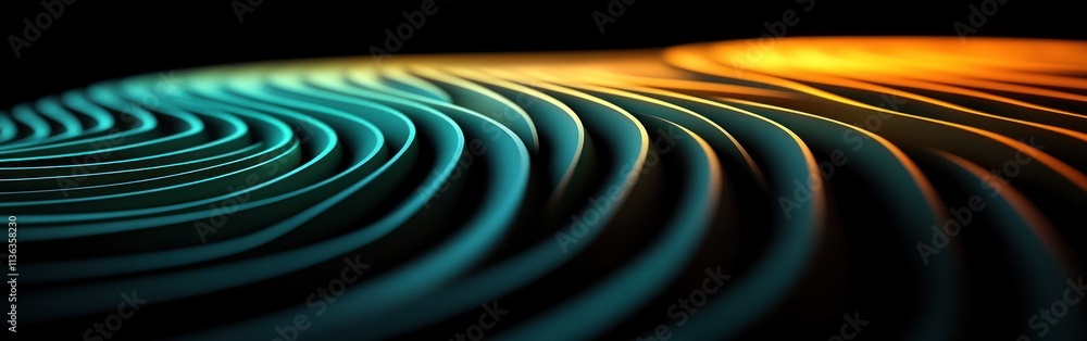 Poster waves in ombre green and gold radiate outward, creating a captivating display of movement and color 