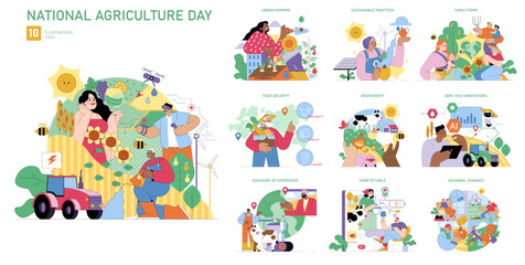 Obraz premium National Agriculture Day. Flat Vector Illustration