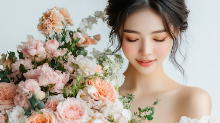 Beautiful Woman with Exquisite Bouquet