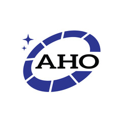 AHO Creative Circular Logo Design in Blue and Black for Corporate Branding and Technology, AHO Blue and Black Tech Logo with Circular Elements for Branding and Visual Identity, AHO LOGO, AHO vector lo