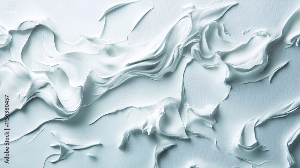 Poster White cream texture creating wavy pattern on light blue background