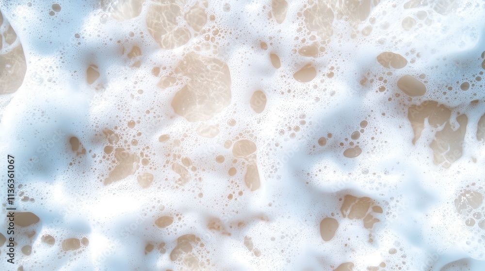 Poster this visually compelling image features a close-up of sea foam on a sandy background, capturing the 
