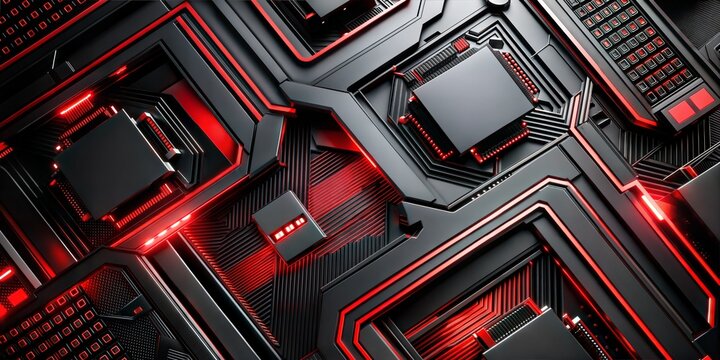 High-Tech Microchips and Neon Trails on Modern Electric Plate Design - Powered by Adobe
