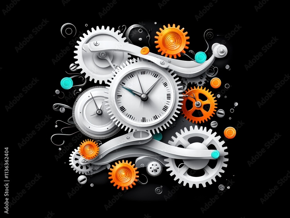 Poster interlocking gears and clockwork mechanism.