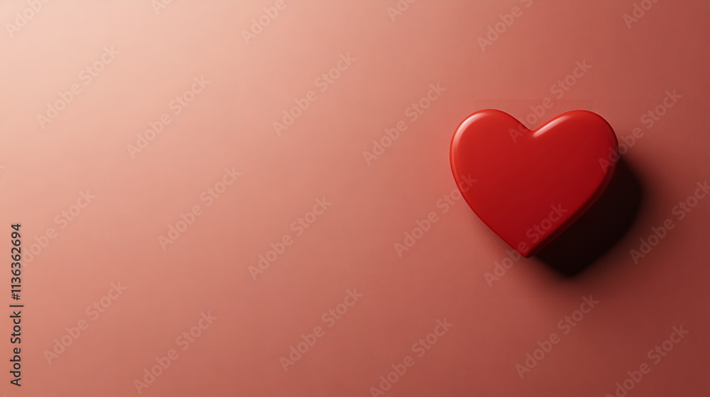 Aufkleber single red heart shape centered on a light pink background with soft shadows, leaving ample space ar