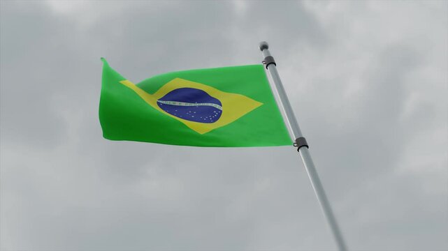 brazil country flag waving with pole