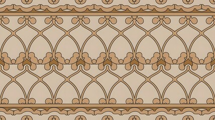 Vintage border pattern on vintage beige fabric background, seamless repeating pattern, textile print style, abstract border patterns