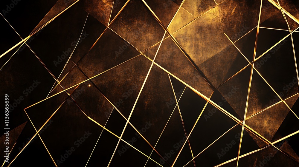 Wall mural golden geometric lines creating depth and dimension