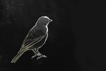 Fototapeta premium A drawing of a small bird, side view, on a dark background.