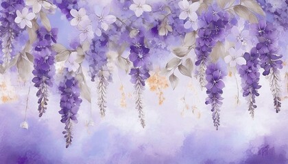 Abstract flowers watercolor painting with spring purple flowers wisteria background graphic resource