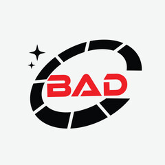 BAD Creative Circular Logo Design in Red and Black for Corporate Branding and Technology, BAD Red and Black Tech Logo with Circular Elements for Branding and Visual Identity, BAD LOGO, BAD vector logo