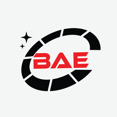 BAE Creative Circular Logo Design in Red and Black for Corporate Branding and Technology, BAE Red and Black Tech Logo with Circular Elements for Branding and Visual Identity, BAE LOGO, BAE vector logo