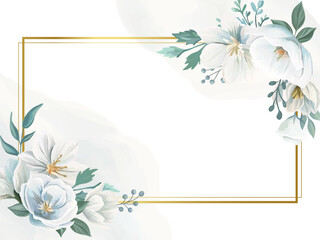 Elegant white floral golden frame for wedding