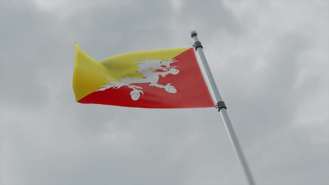 bhutan country flag waving with pole