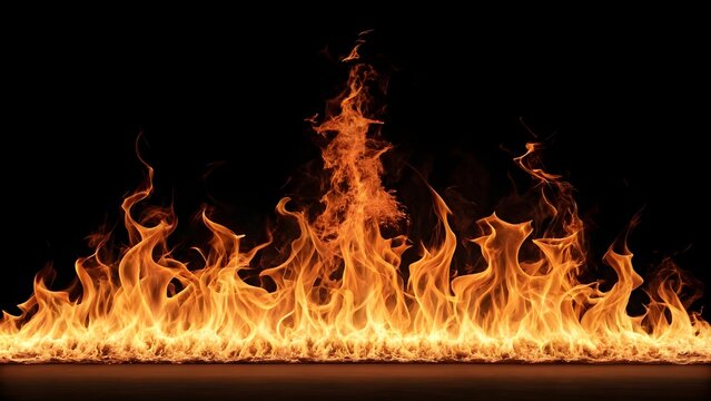 A fiery bottom border with sharp, curling flames in a mix of yellow and deep orange tones, subtly distorting the air with visible heat ripples on a transparent backdrop