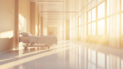 Recovery room bathed in warm sunlight, symbolizing hope and renewal in healing spaces.