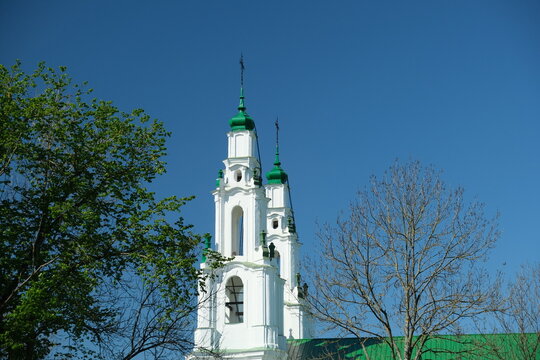 church bell towers against blue sky, Polotsk, Belarus
