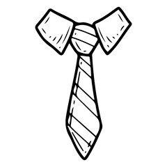 Tie under shirt collar hand drawn doodle. Accessory of men's classic suit. Clothes, wardrobe item. Business style. Vector line art illustration.