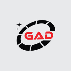 GAD Creative Circular Logo Design in Red and Black for Corporate Branding and Technology, GAD Red and Black Tech Logo with Circular Elements for Branding and Visual Identity, GAD LOGO, GAD vector logo