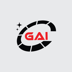 GAI Creative Circular Logo Design in Red and Black for Corporate Branding and Technology, GAI Red and Black Tech Logo with Circular Elements for Branding and Visual Identity, GAI LOGO, GAI vector logo