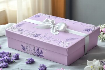 Lavender Gift Box with White Ribbon