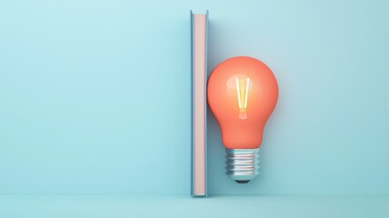 A modern light bulb beside a book against a teal background, symbolizing ideas, knowledge, and creativity.