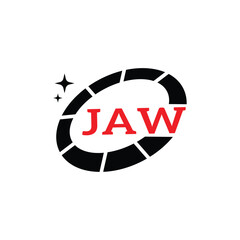 JAW Creative Circular Logo Design in Red and Black for Corporate Branding and Technology, JAW Red and Black Tech Logo with Circular Elements for Branding and Visual Identity, JAW LOGO, JAW vector logo