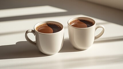 Fototapeta premium Two Cups Of Coffee In Morning Sunlight