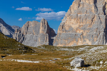Autumn mountains. Alps in autumn colors. Dolomites beautiful yellow tree leaves autumn landscape. Alpine scenery of golden autumn