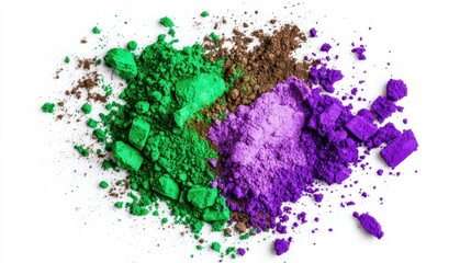 Colorful Powders of Green, Brown, and Purple on White Background