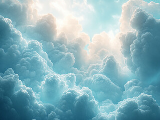 Fluid cloud formations in soft blue and white, glowing under serene light